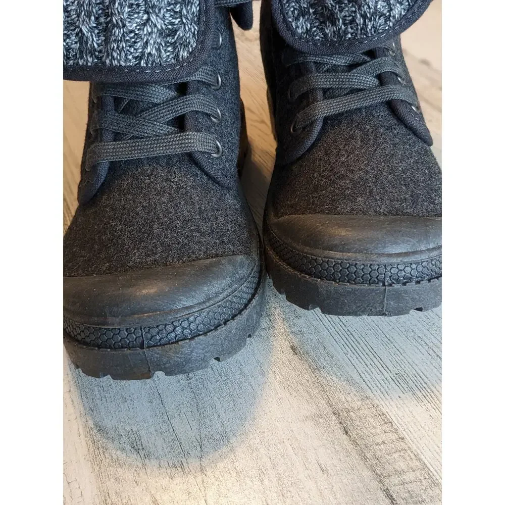 Rocket Dog Women's 7.5 Charcoal Gray Knit‑Cuff Lace‑Up Winter Boots NWOT